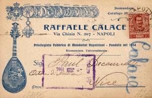A postcard by Raffaele Calace (1904) - Front with mandolin